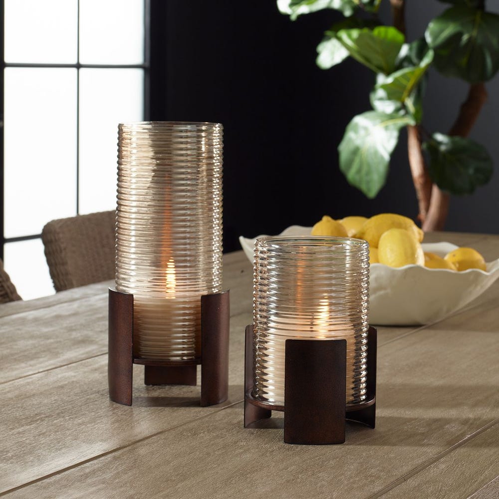 Fluted Fire Candleholders, S/2