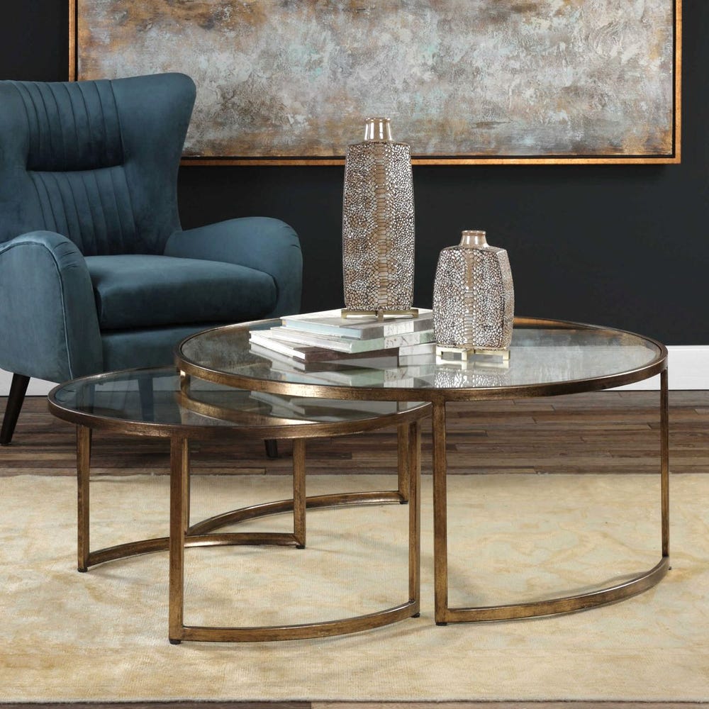 Rhea Nesting Coffee Tables, Gold, S/2