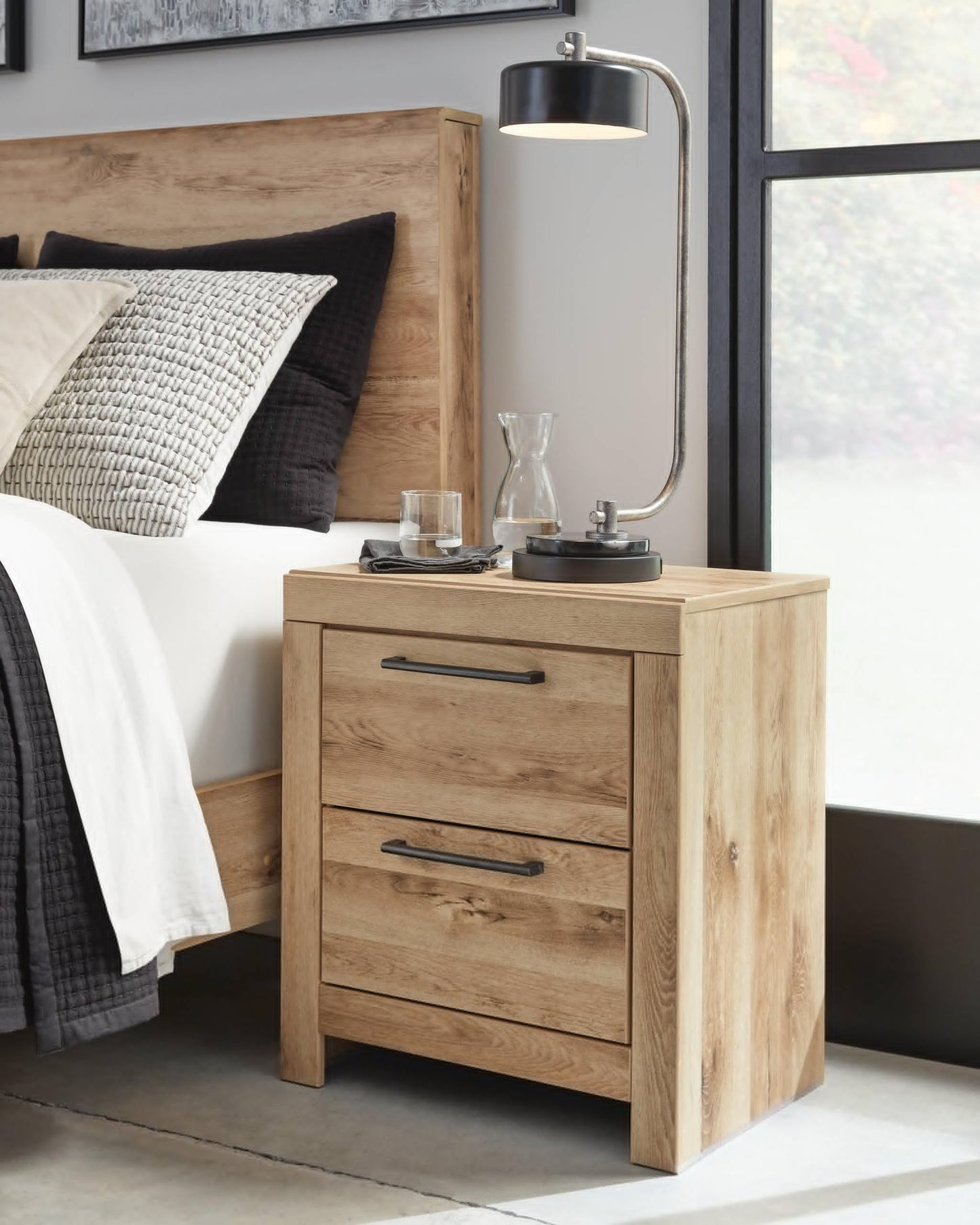 Hyanna Queen Panel Bed with 2 Side Storage, Dresser, Mirror, Chest and Nightstand