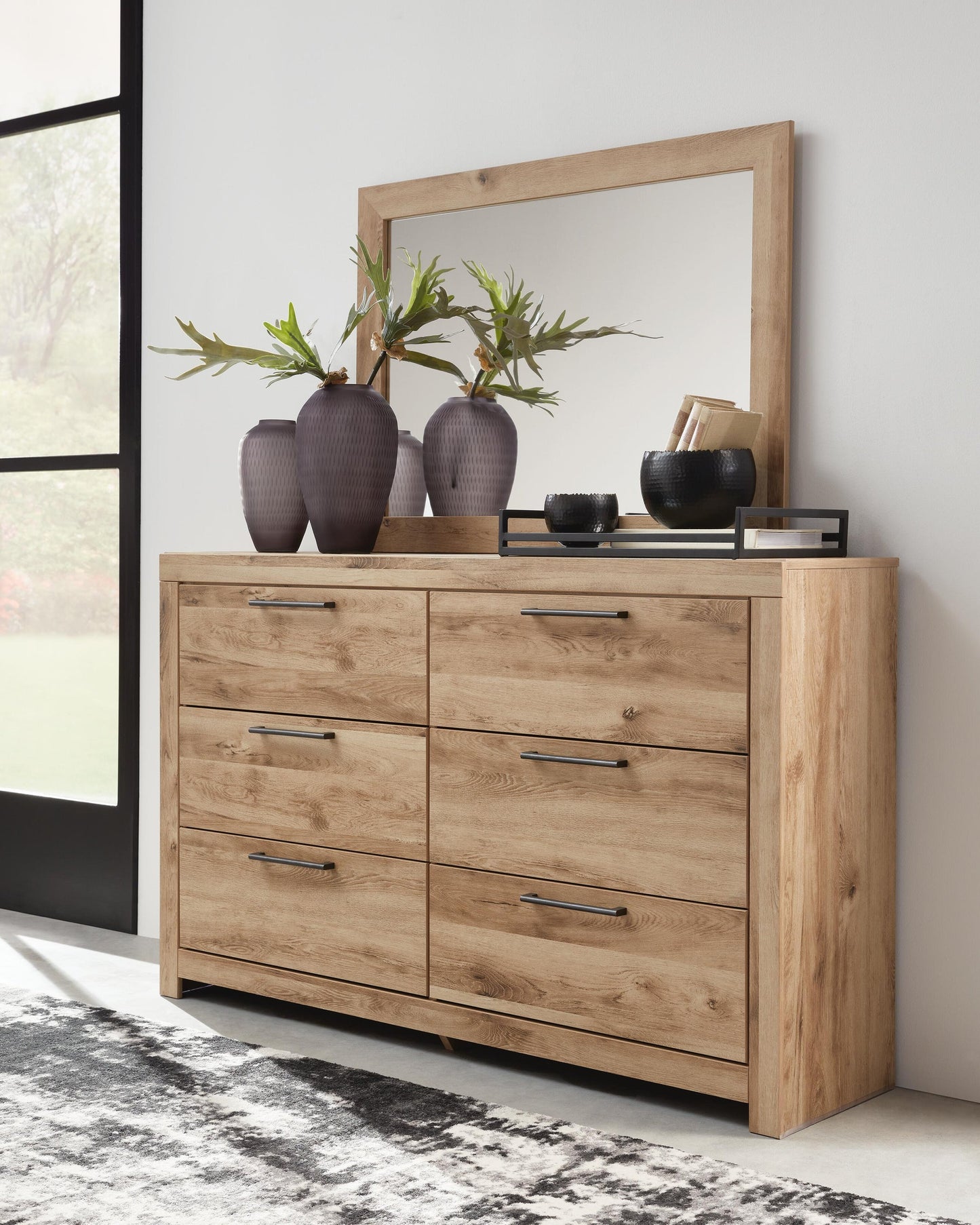 Hyanna Twin Panel Bed with 2 Side Storage, Dresser, Mirror and Nightstand