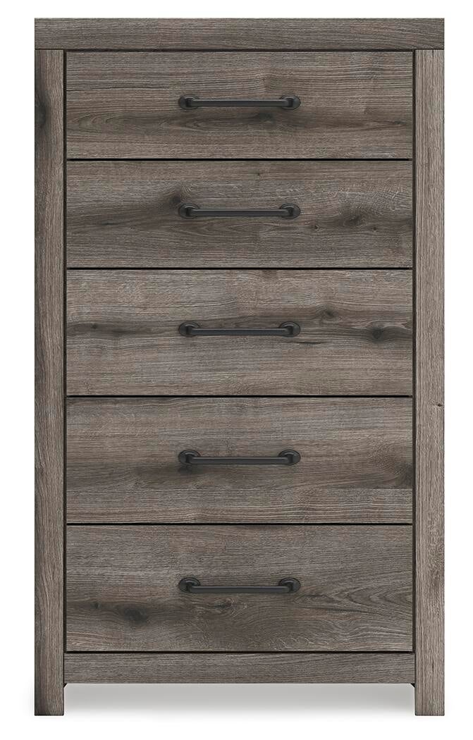 Graystorm Full Panel Bed with Storage, Dresser, Mirror, Chest and Nightstand