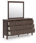 Pamytta Full Upholstered Panel Platform Bed, Dresser and Mirror