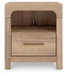 Kinlanni Queen Upholstered Panel Bed, Dresser, Mirror and Nightstand
