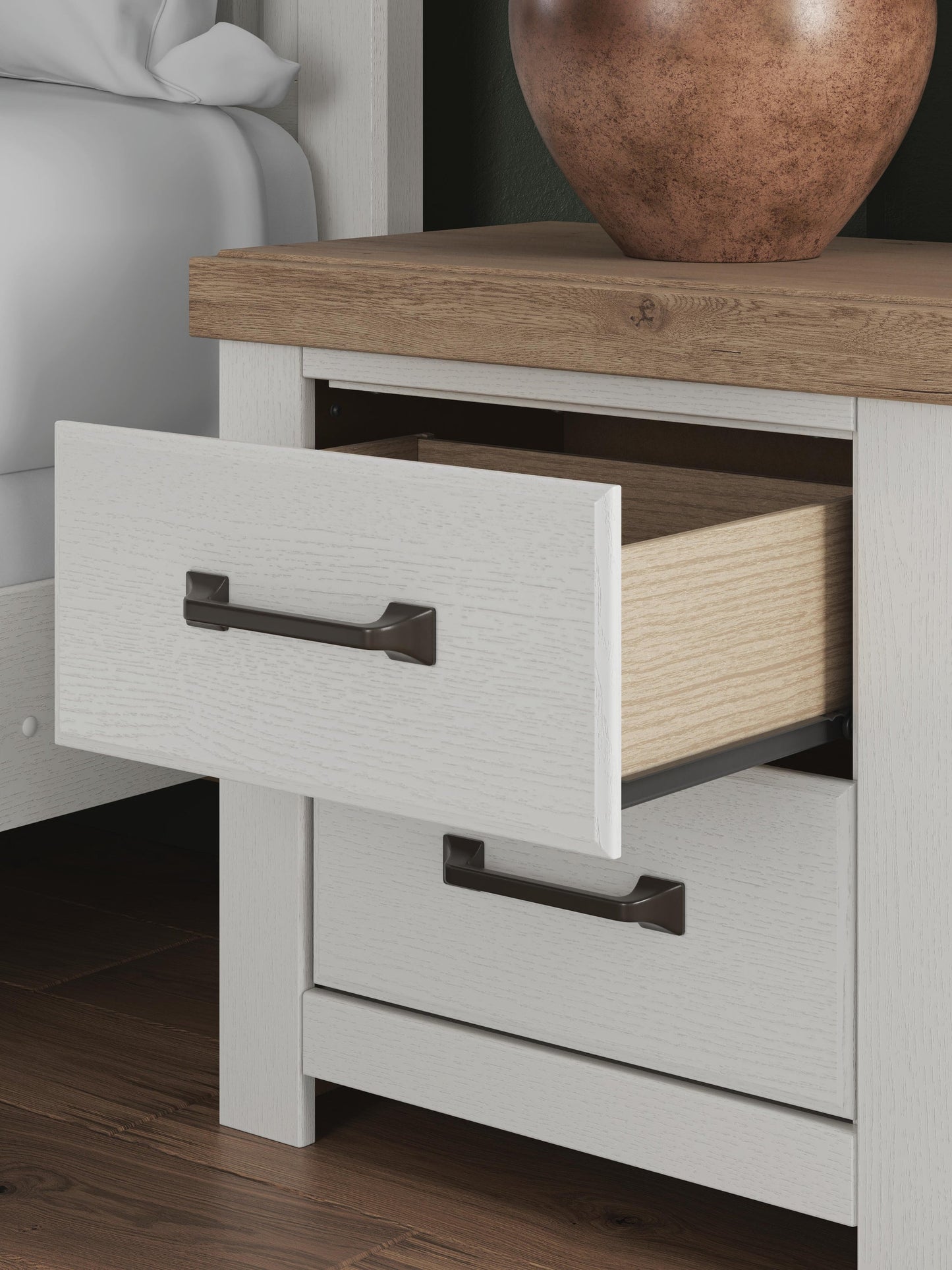 Savonport King Panel Bed with Storage. Dresser, Mirror and Nightstand