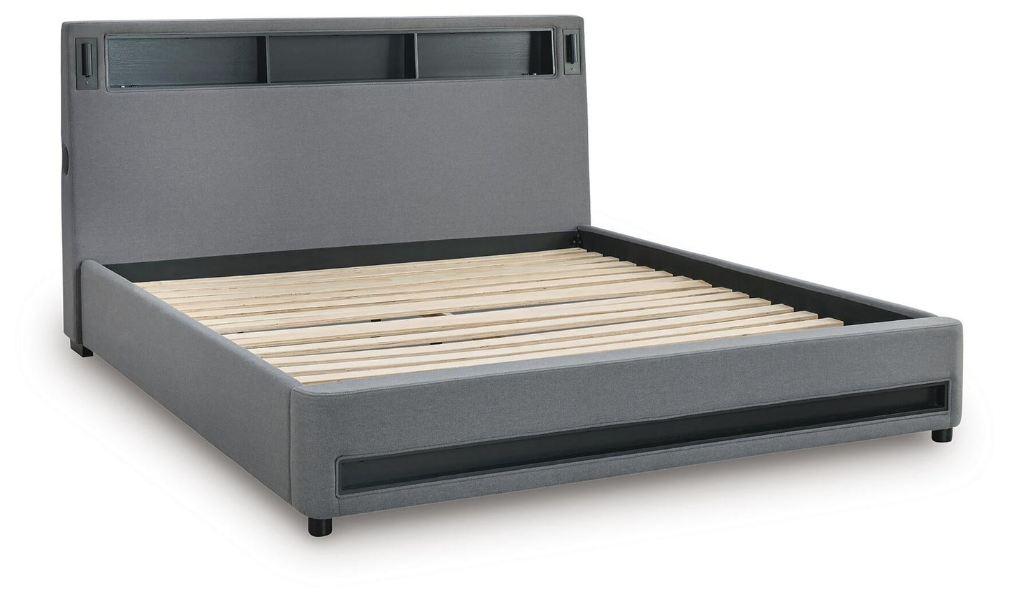 Cayberry California King Upholstered Bed with Wireless Audio