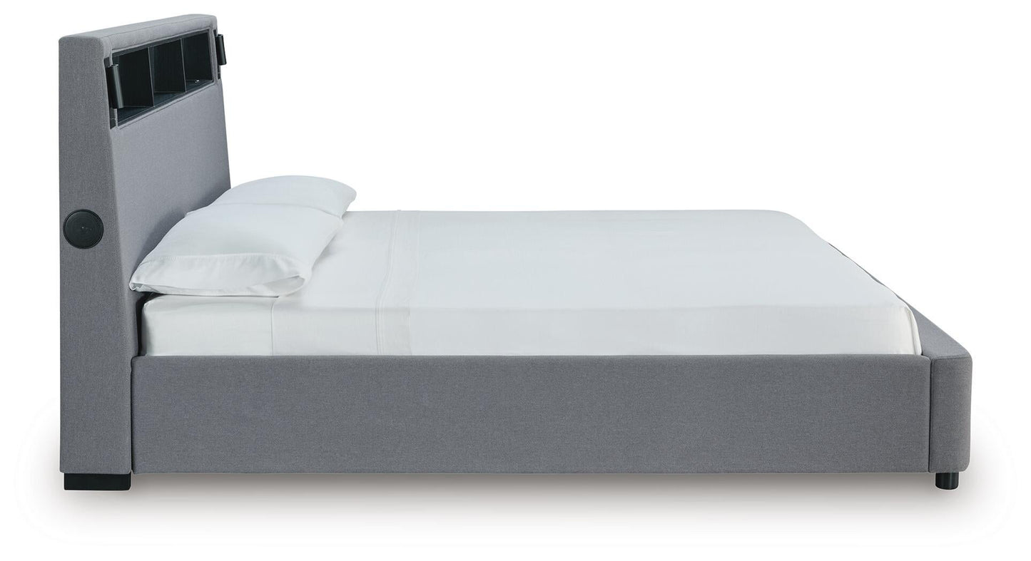 Cayberry California King Upholstered Bed with Wireless Audio