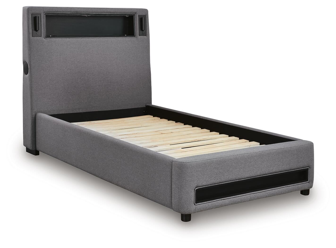 Cayberry Twin Upholstered Bed with Wireless Audio