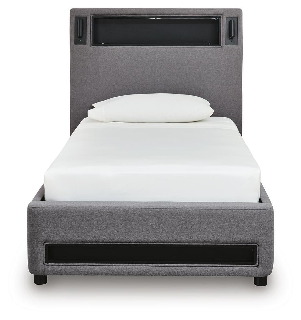 Cayberry Twin Upholstered Bed with Wireless Audio