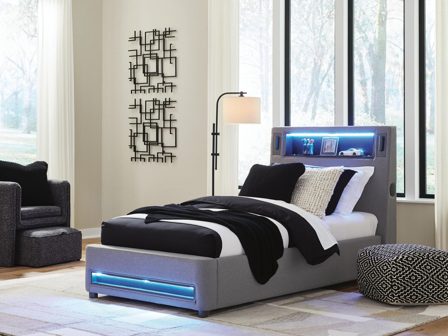 Cayberry Twin Upholstered Bed with Wireless Audio