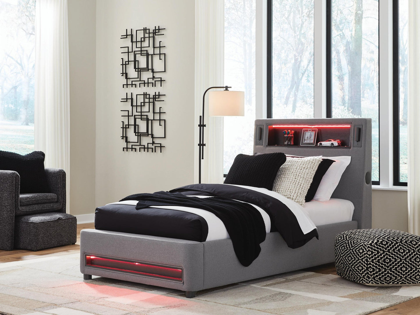 Cayberry Twin Upholstered Bed with Wireless Audio
