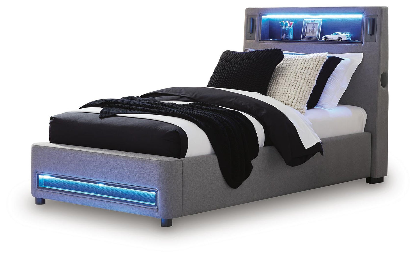 Cayberry Twin Upholstered Bed with Wireless Audio