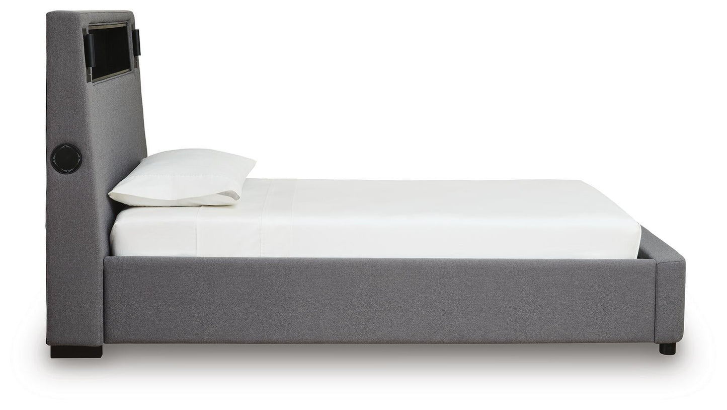 Cayberry Twin Upholstered Bed with Wireless Audio