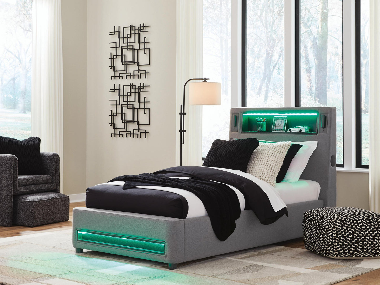 Cayberry Twin Upholstered Bed with Wireless Audio