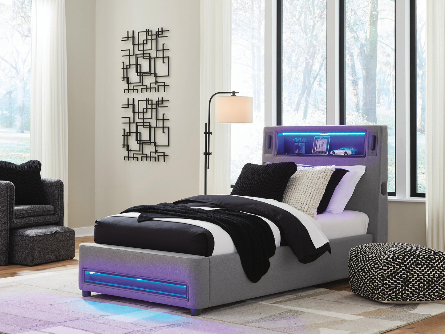 Cayberry Twin Upholstered Bed with Wireless Audio