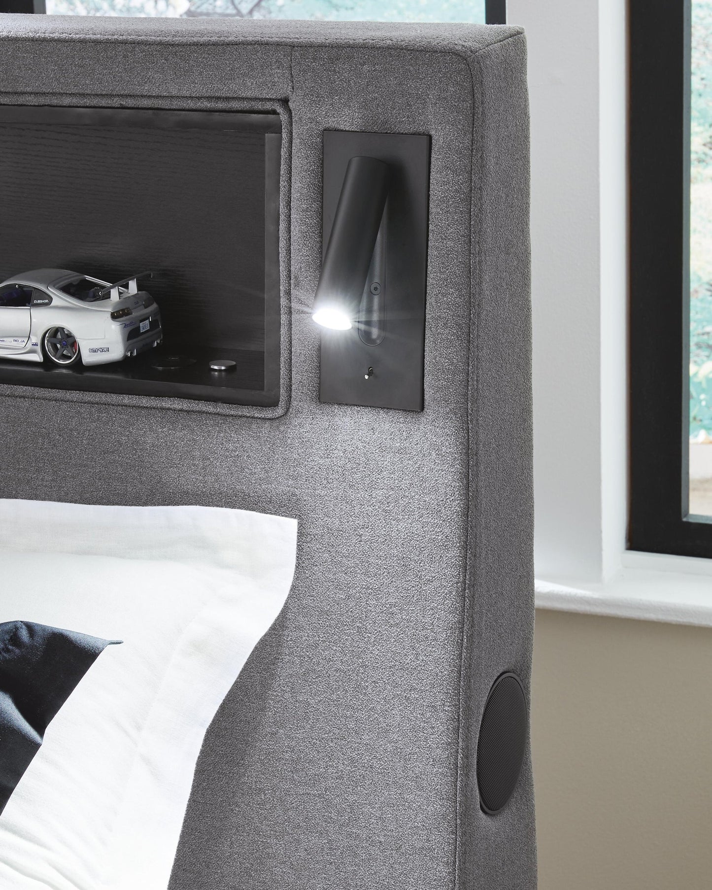 Cayberry Twin Upholstered Bed with Wireless Audio