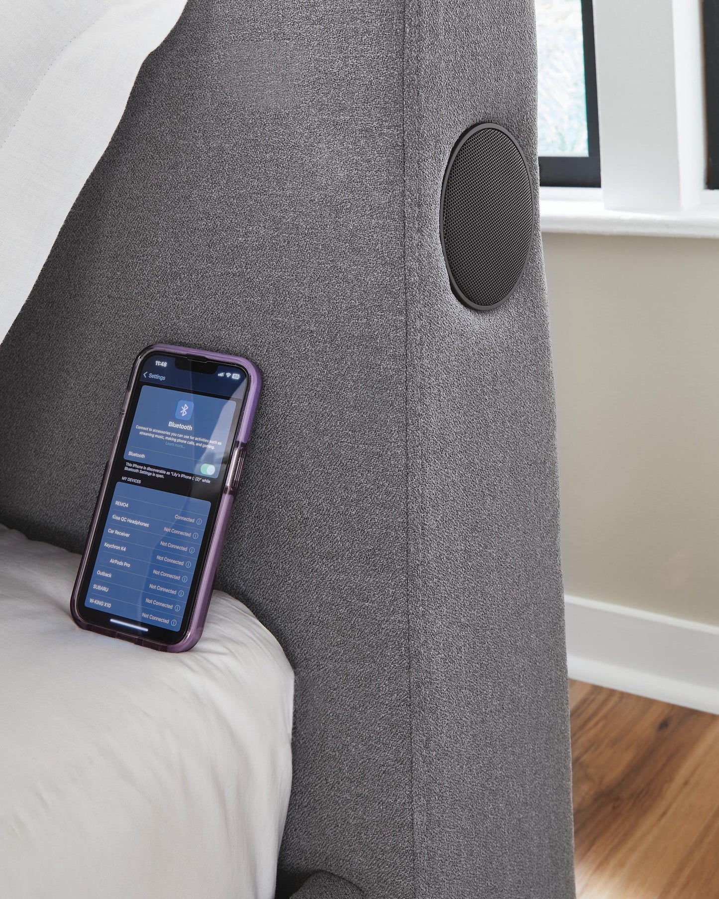 Cayberry Twin Upholstered Bed with Wireless Audio