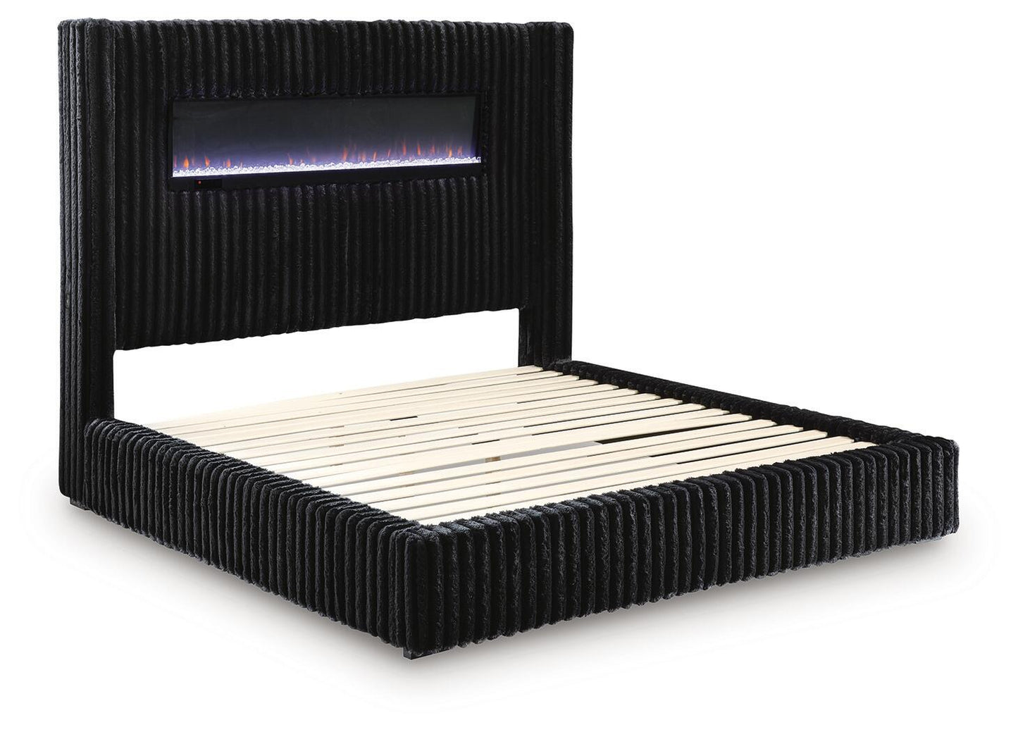 Agrander Queen Upholstered Bed with Fireplace and Wireless Audio