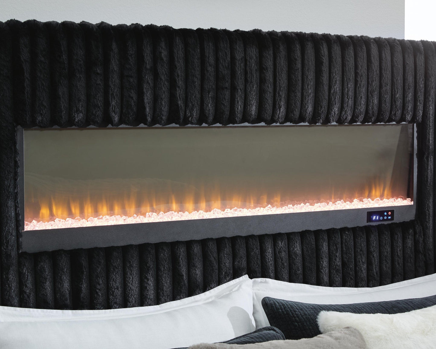 Agrander King Upholstered Bed with Fireplace and Wireless Audio