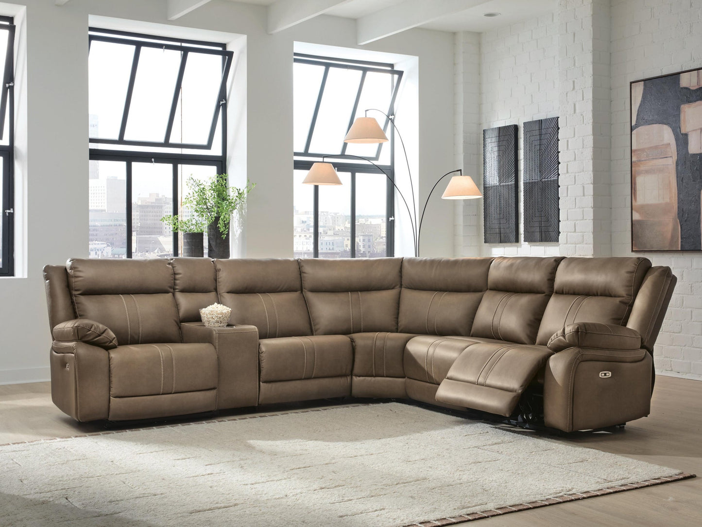 Max-Media 6-Piece Power Reclining Sectional with Audio Console