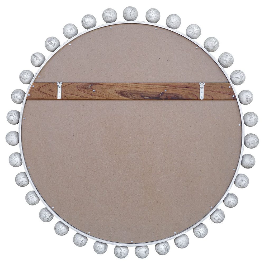 Cyra Wood Round Mirror, Aged Ivory