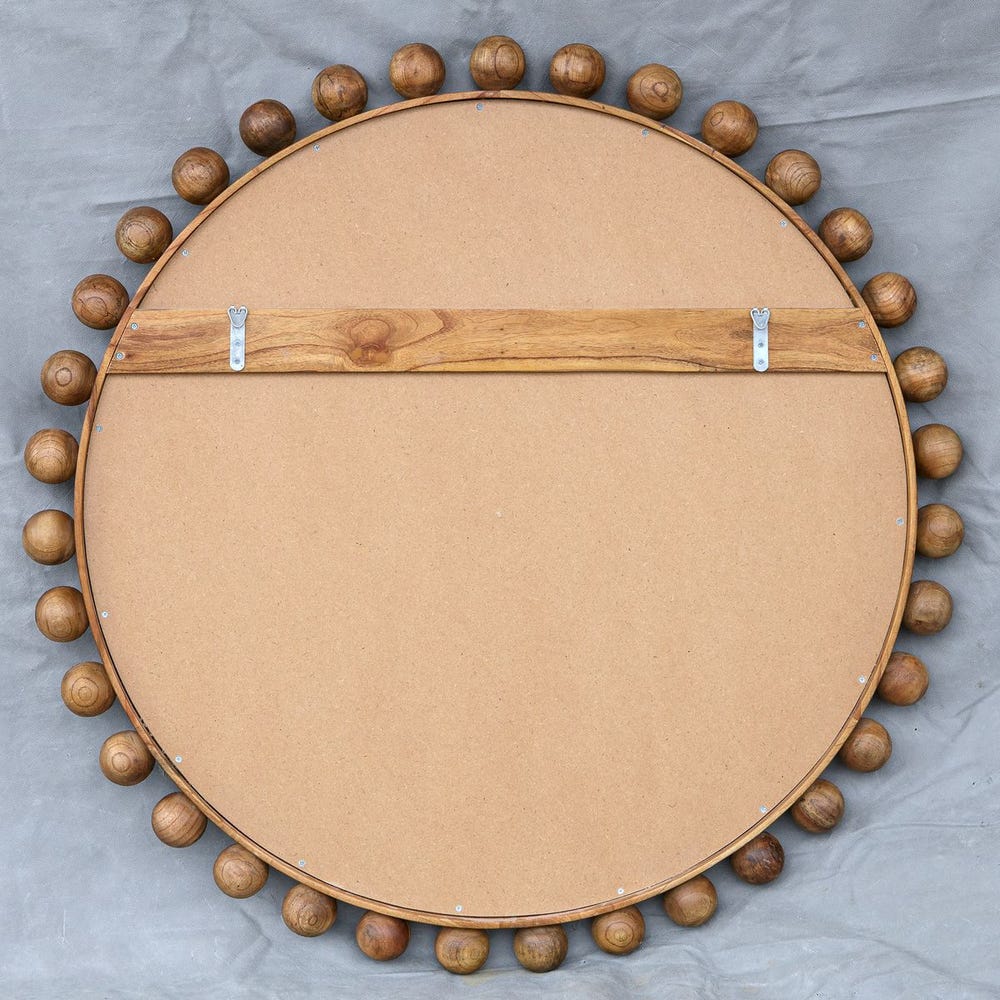 Cyra Wood Round Mirror, Walnut