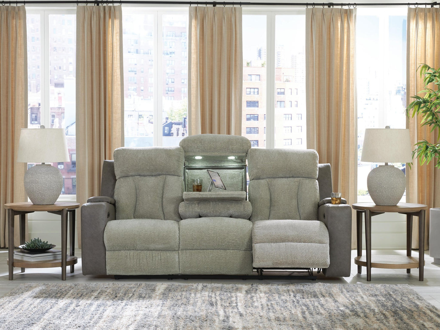 Stately Check PWR REC Sofa with ADJ Headrest