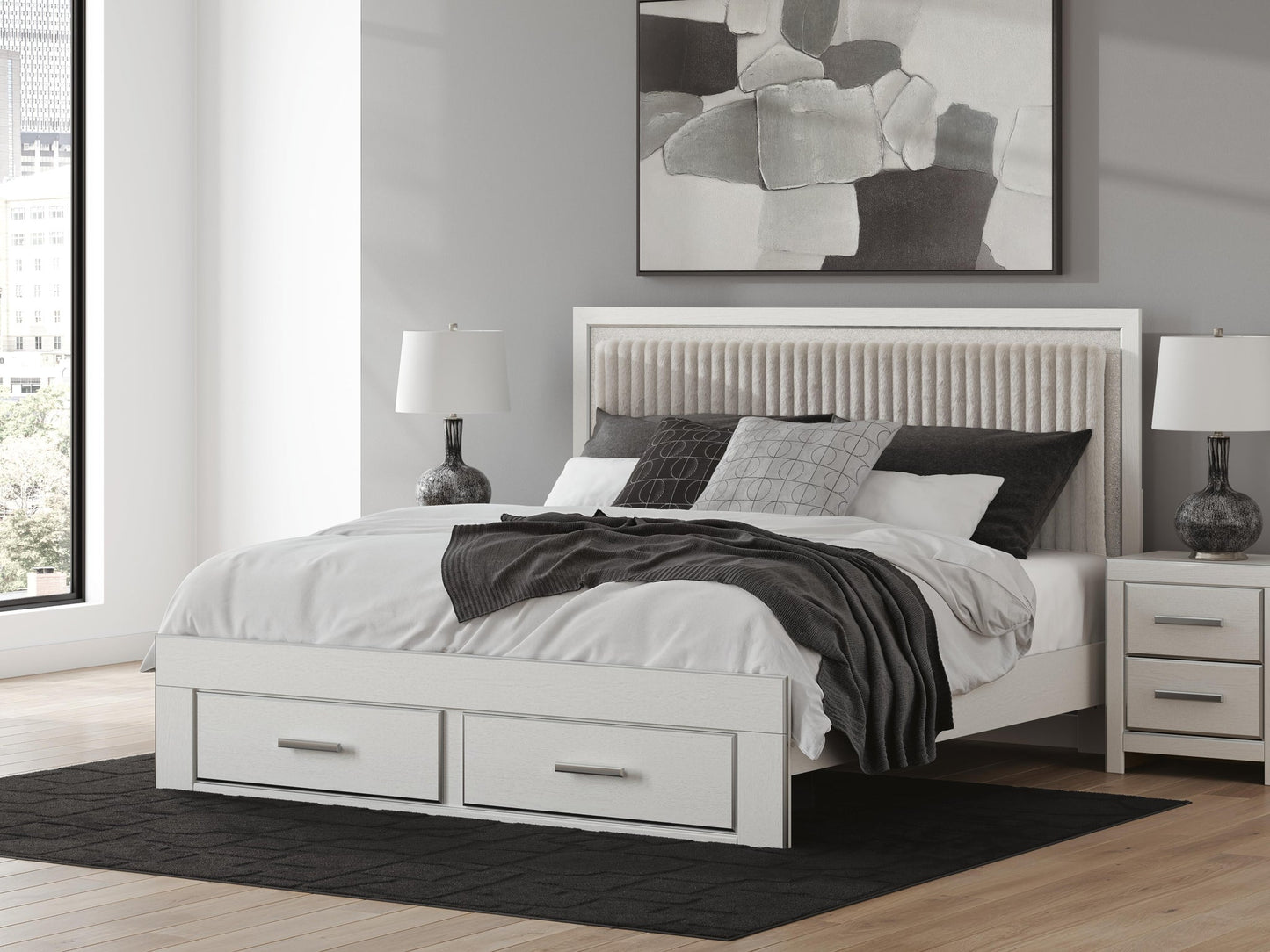 Birmonton King Upholstered Panel Platform Storage Bed