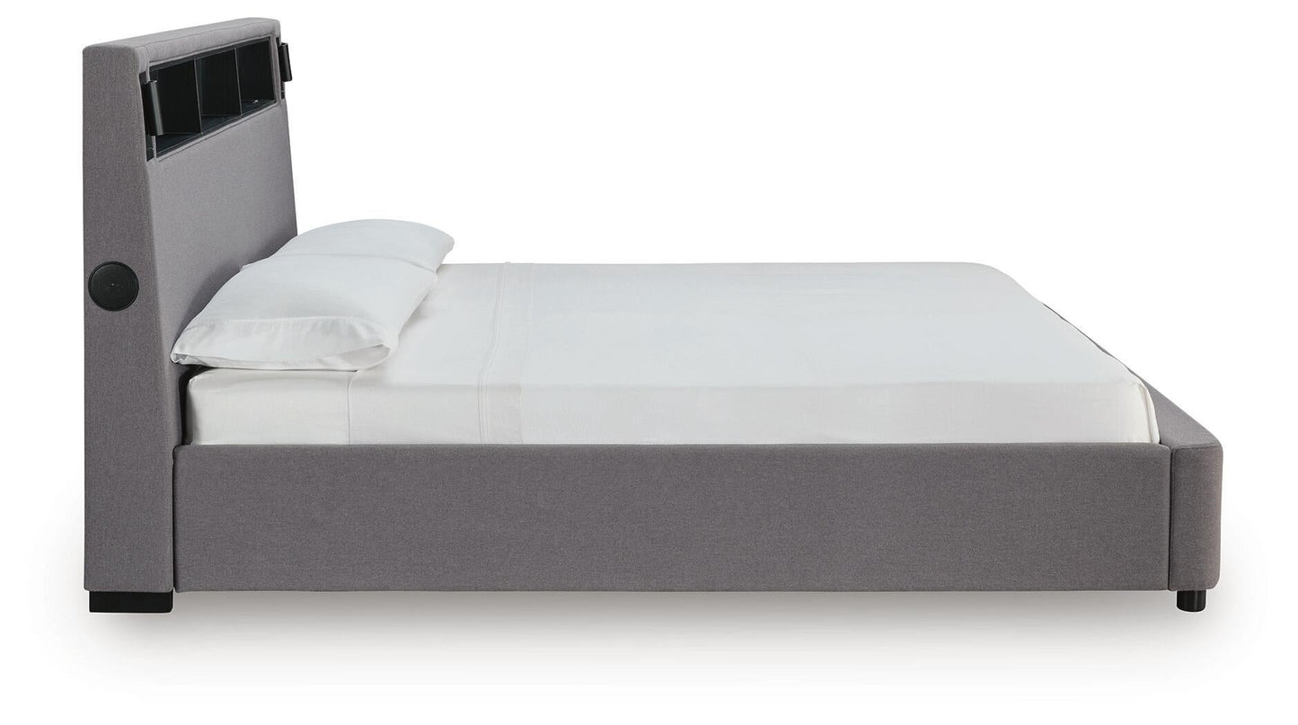 Cayberry California King Upholstered Bed with Wireless Audio