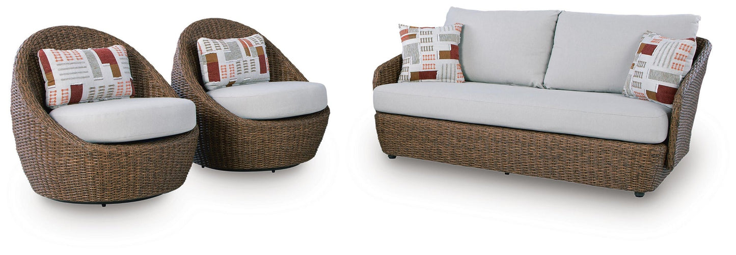 Cardiff Beach Love/Swivel Chairs Set (3/CN)