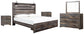 Drystan King Panel Bed with Storage with Mirrored Dresser and 2 Nightstands