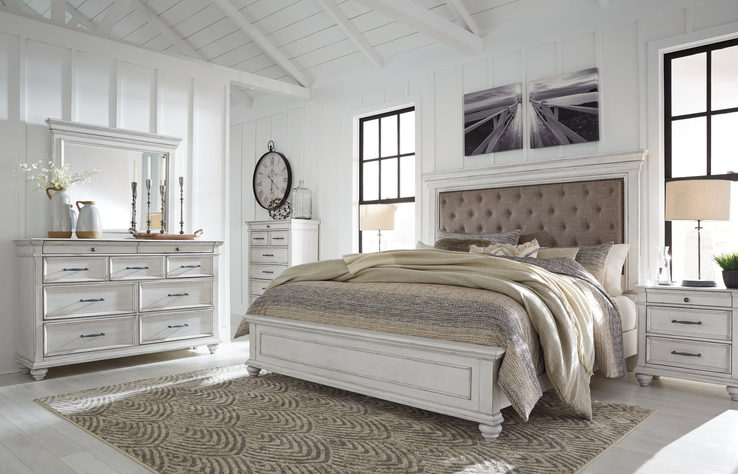 Kanwyn Queen Panel Bed with Mirrored Dresser, Chest and Nightstand