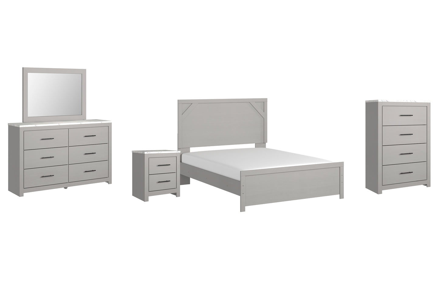 Cottonburg Queen Panel Bed with Mirrored Dresser, Chest and Nightstand