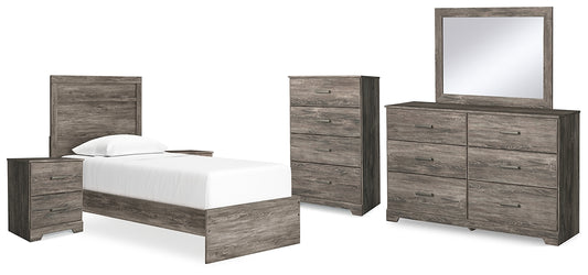 Ralinksi Twin Panel Bed with Mirrored Dresser, Chest and 2 Nightstands