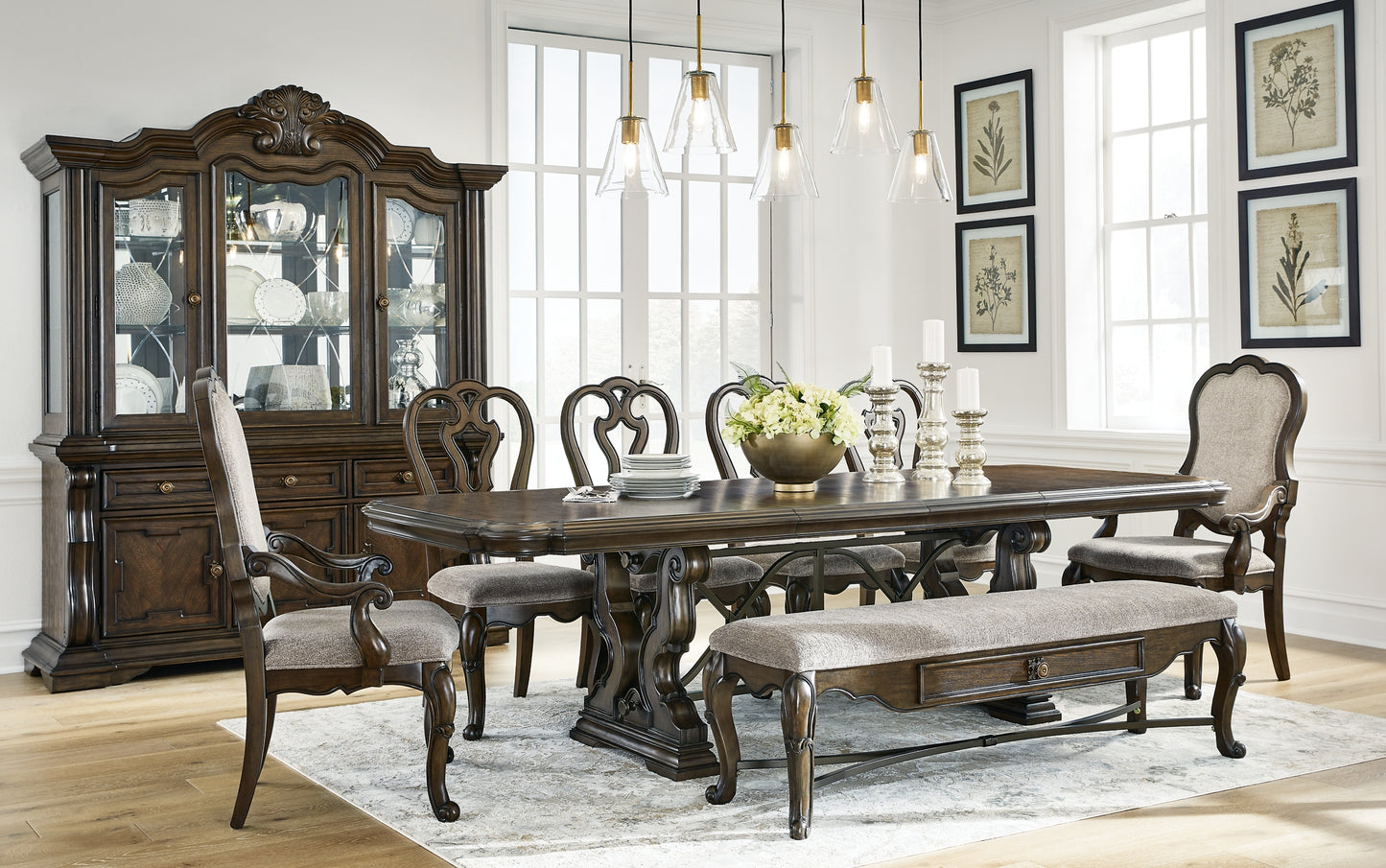 Maylee Dining Table and 6 Chairs and Bench